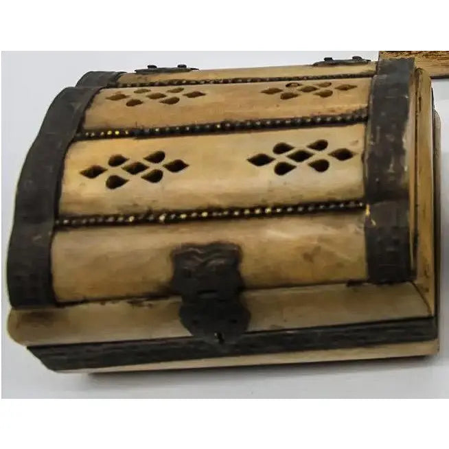 Curated Set of 3 Vintage Handcrafted Camel Bone & Brass Trinket Boxes