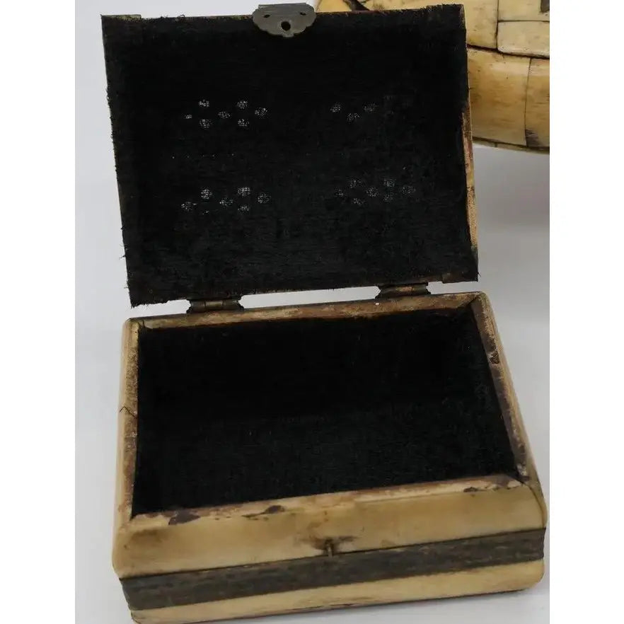 Curated Set of 3 Vintage Handcrafted Camel Bone & Brass Trinket Boxes