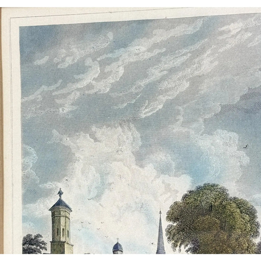 Antique Hand-Colored Steel Engraving: "Yale College & State House, New Haven, Connecticut" (c. 1831)