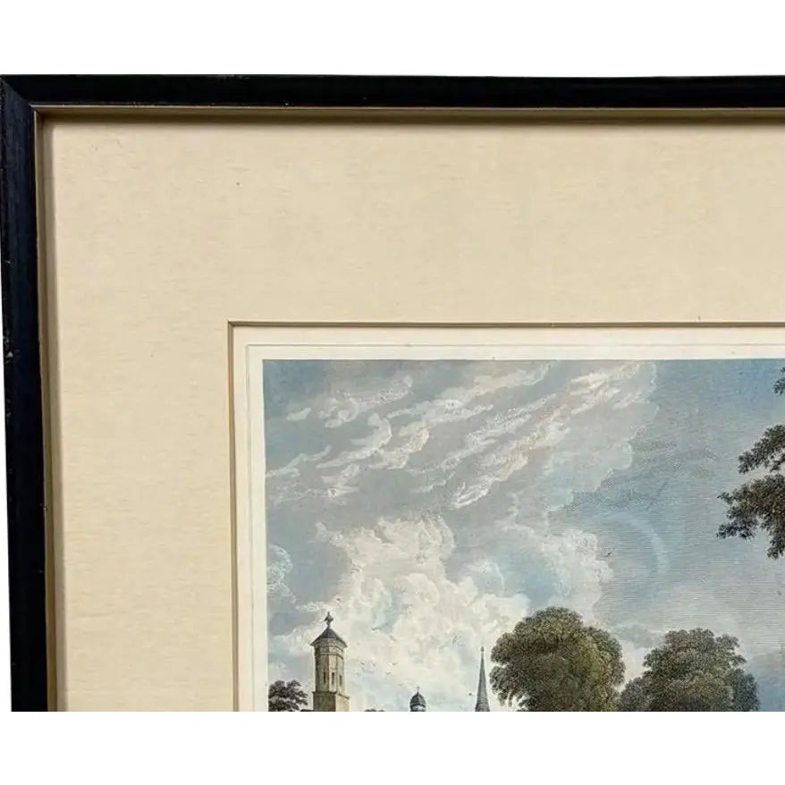 Antique Hand-Colored Steel Engraving: "Yale College & State House, New Haven, Connecticut" (c. 1831)