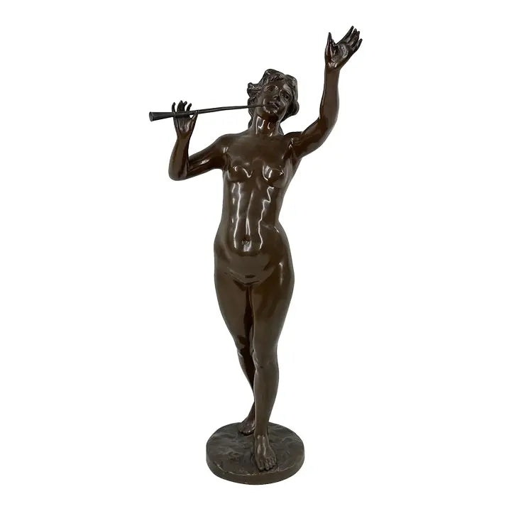 Antique French Art Nouveau Bronze Sculpture Musique By Marcel Debut