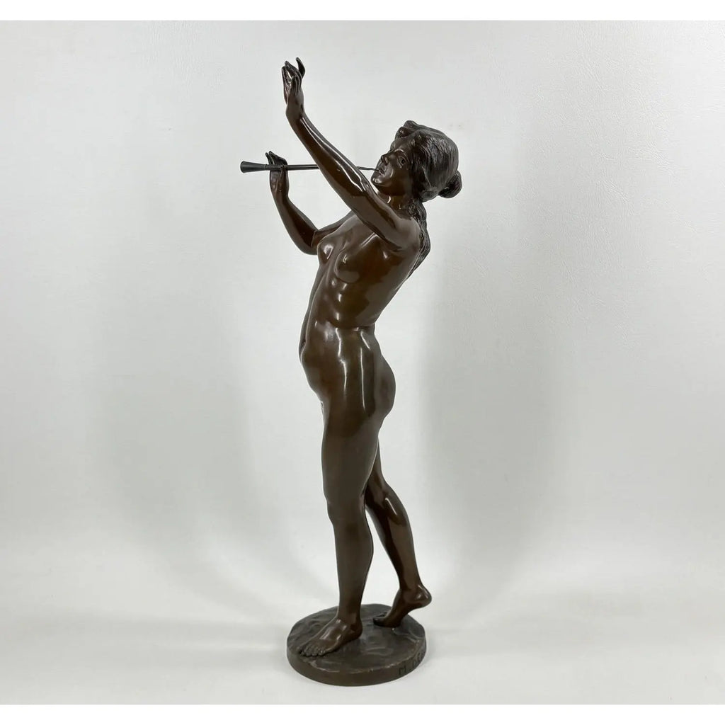Antique French Art Nouveau Bronze Sculpture Musique By Marcel Debut
