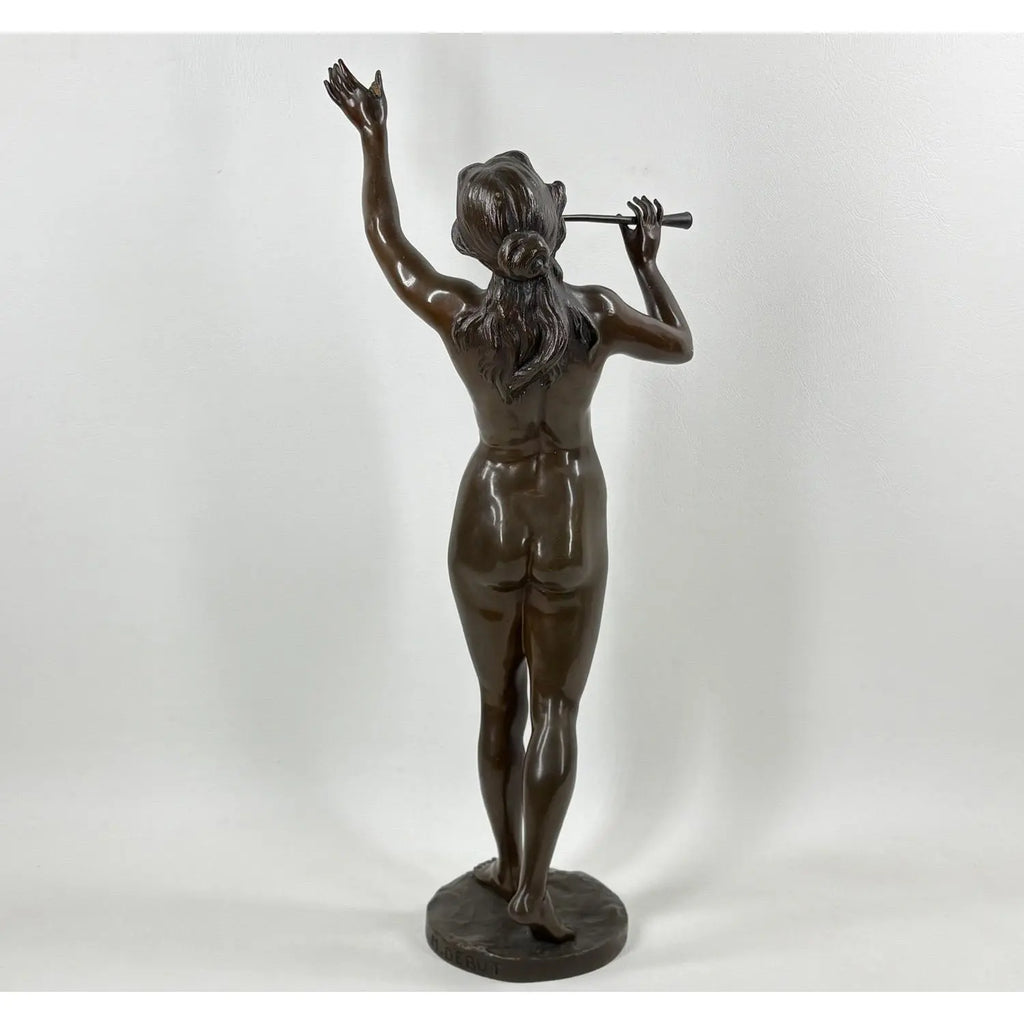 Antique French Art Nouveau Bronze Sculpture Musique By Marcel Debut