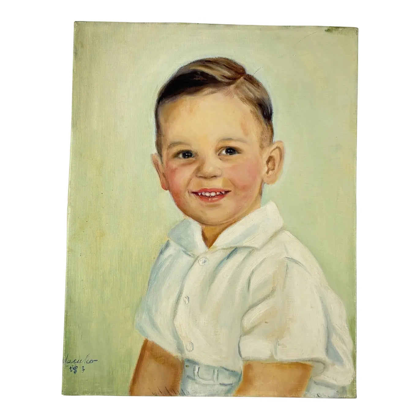 Vintage Mid-Century Oil Portrait of a Young Boy by Masuko Nakafuji