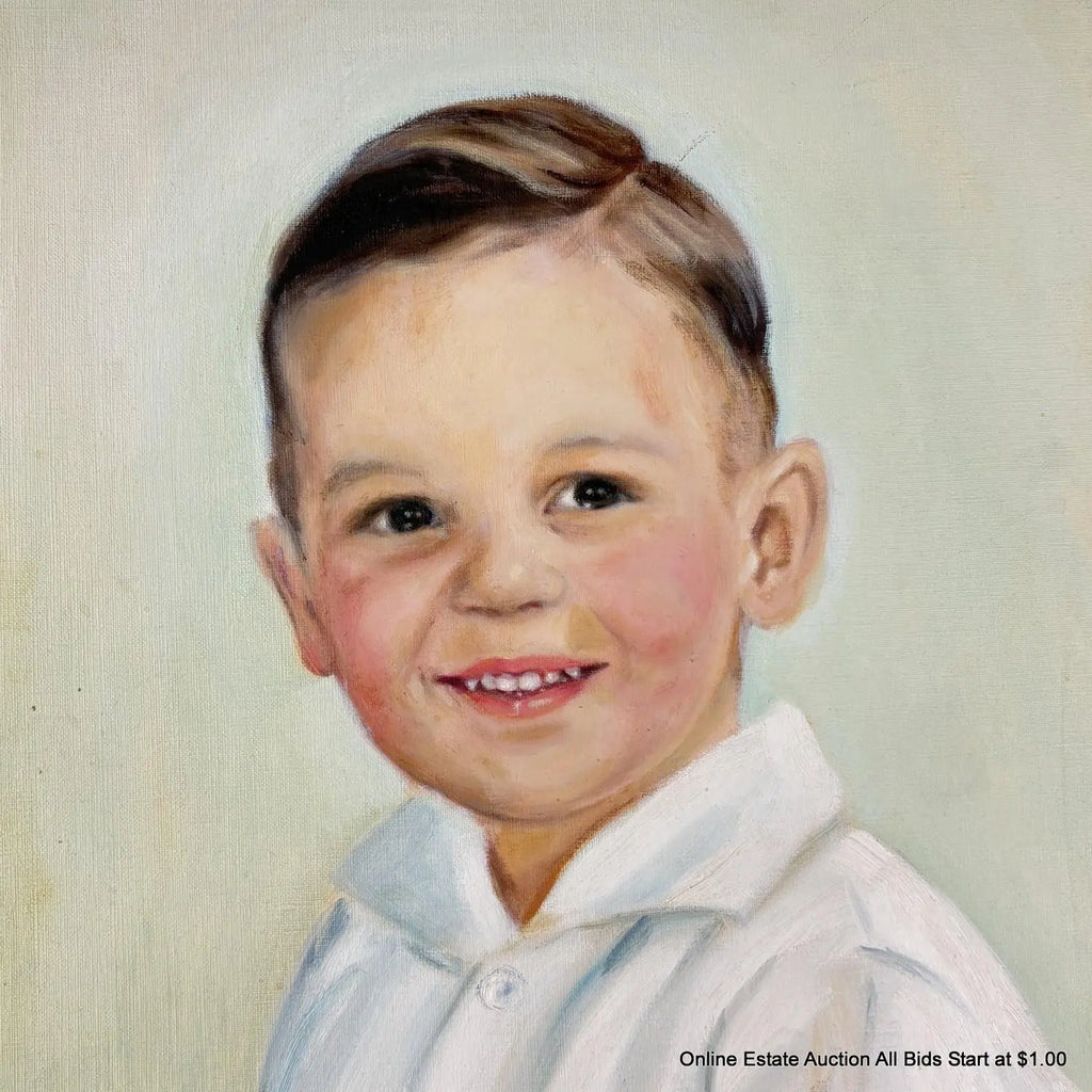 Vintage Mid-Century Oil Portrait of a Young Boy by Masuko Nakafuji