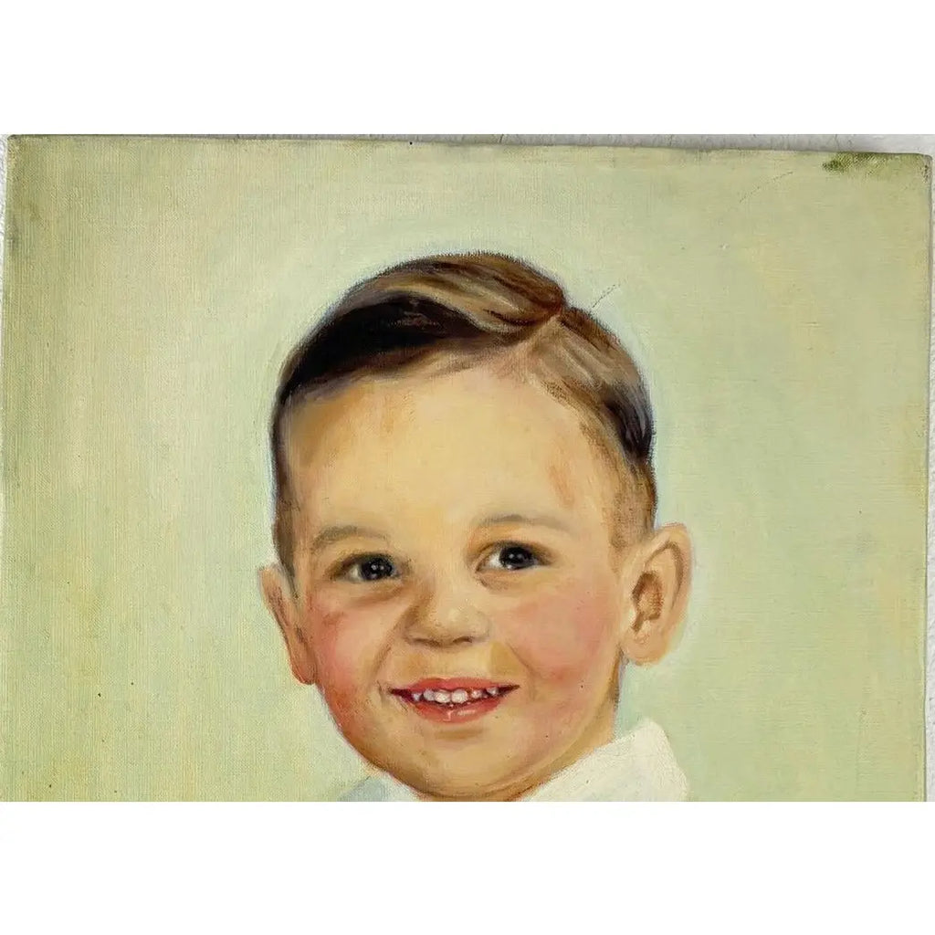 Vintage Mid-Century Oil Portrait of a Young Boy by Masuko Nakafuji