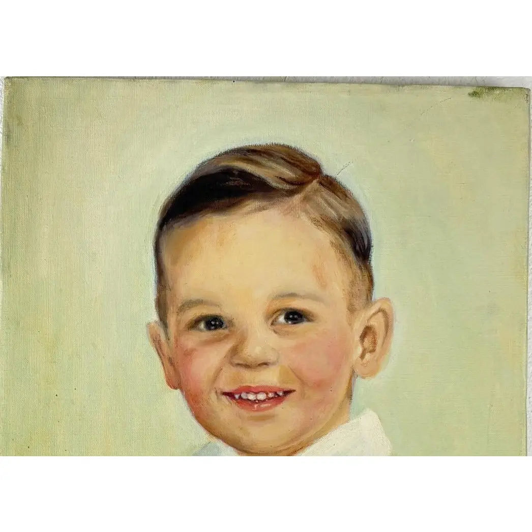 Vintage Mid-Century Oil Portrait of a Young Boy by Masuko Nakafuji