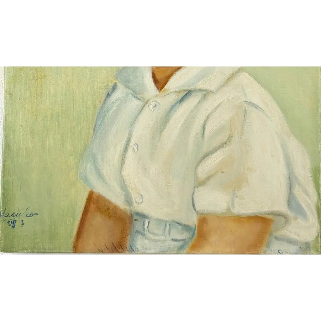 Vintage Mid-Century Oil Portrait of a Young Boy by Masuko Nakafuji