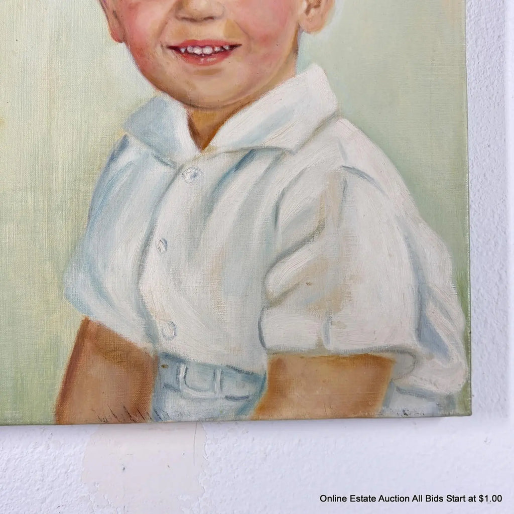 Vintage Mid-Century Oil Portrait of a Young Boy by Masuko Nakafuji
