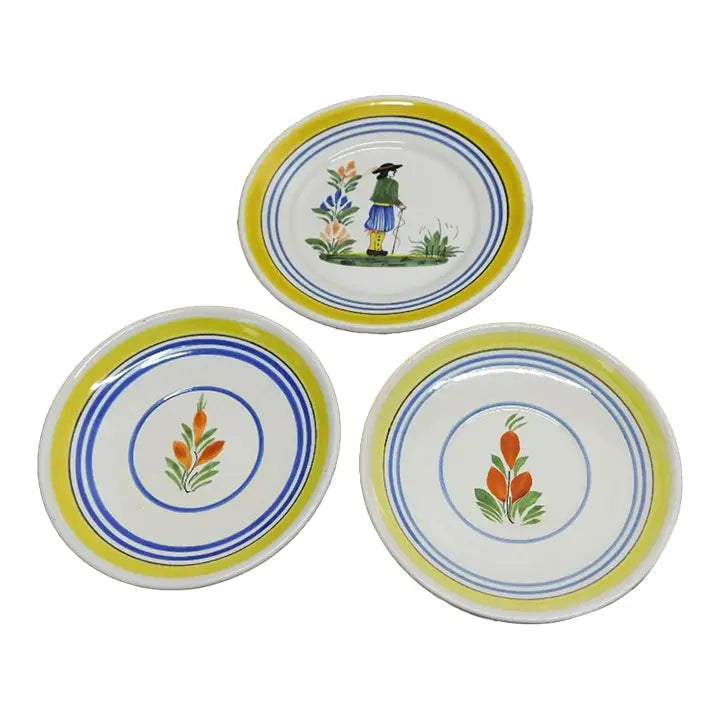 Vintage Henriot Quimper Faience Hand-Painted Plates - Set of 3