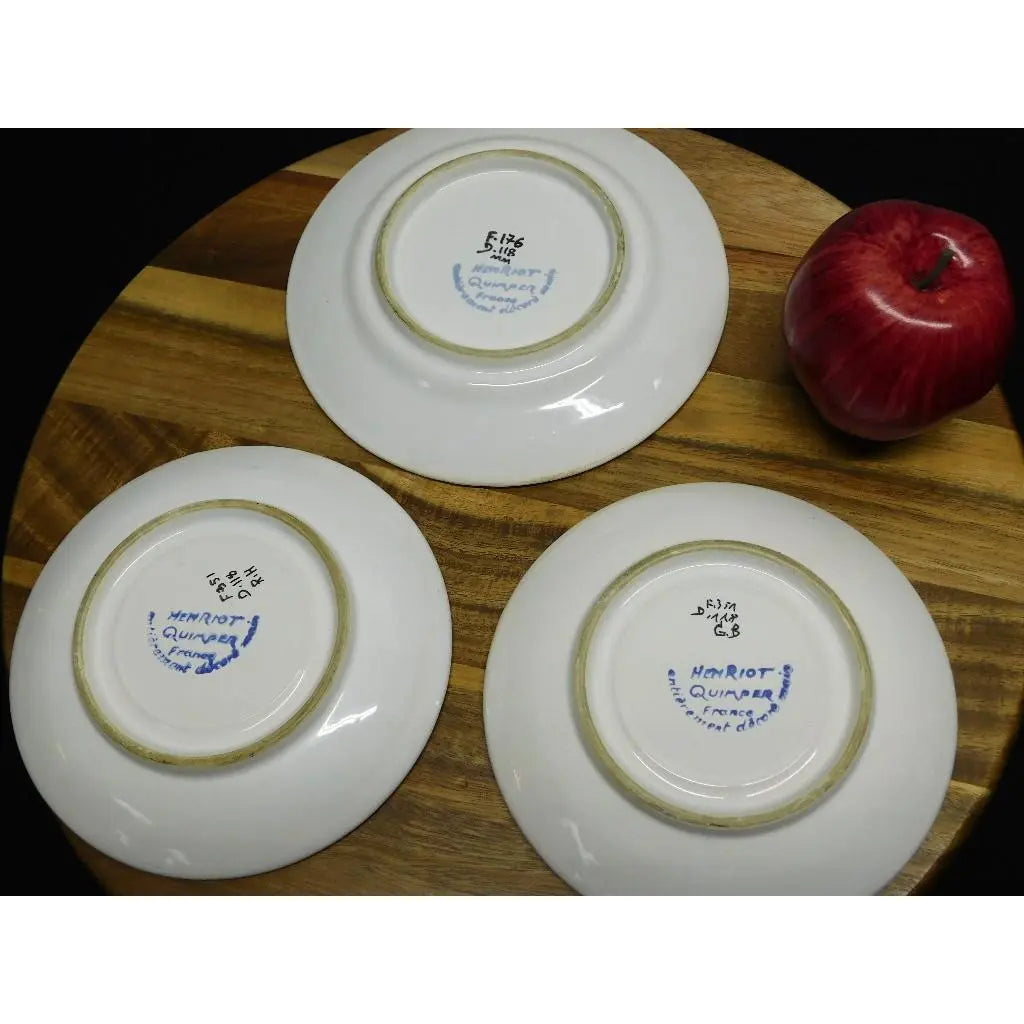 Vintage Henriot Quimper Faience Hand-Painted Plates - Set of 3