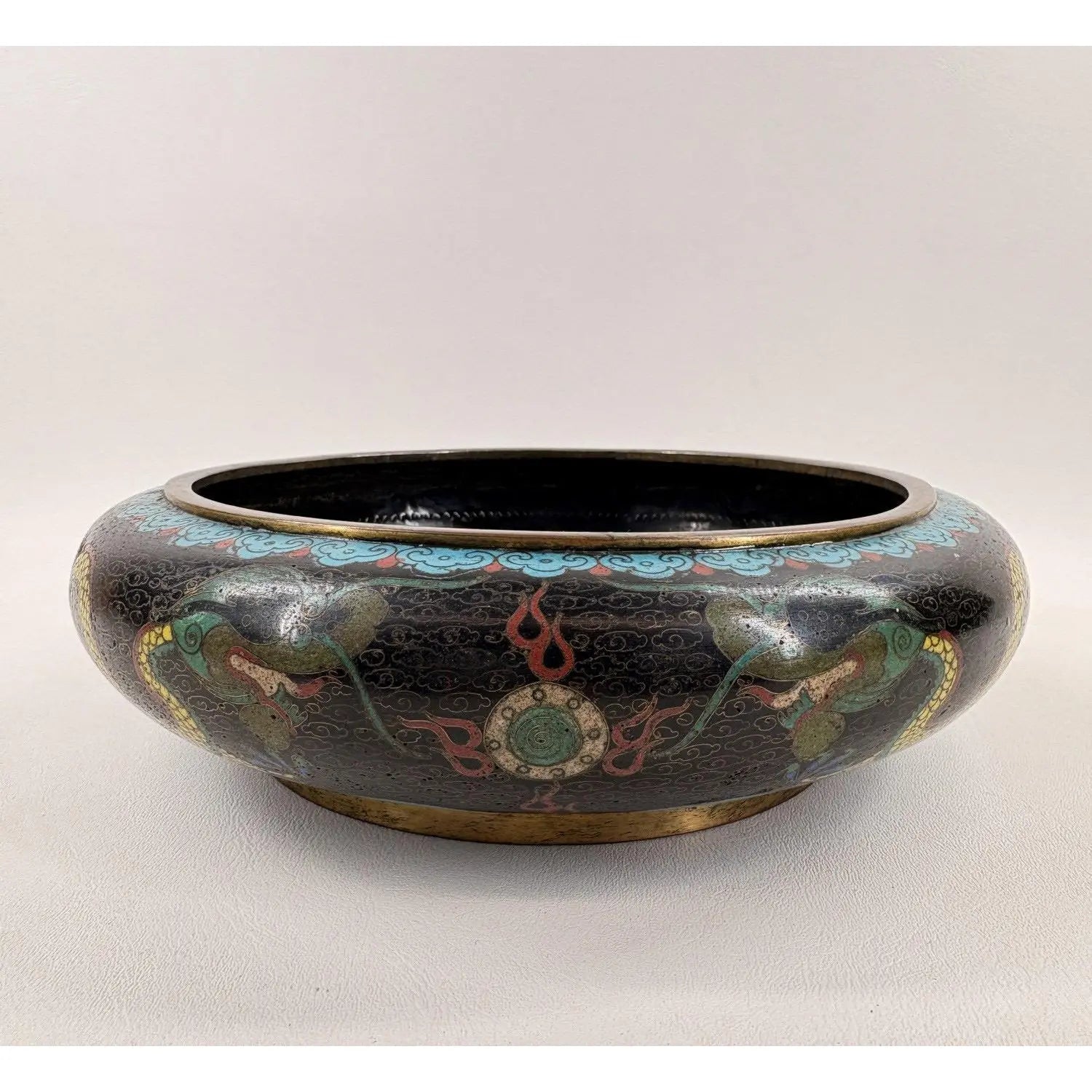 Antique Chinese Cloisonné Dragon Centerpiece Bowl – c. 1900