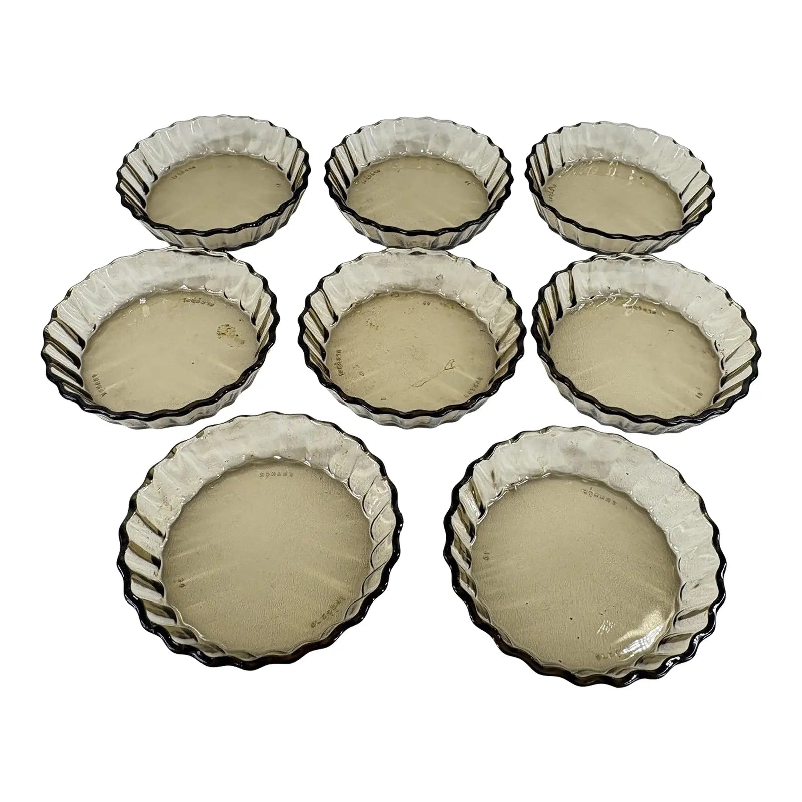 Vintage Arcopal France Smoked Glass 4.25" Tart Dishes - Set of 8