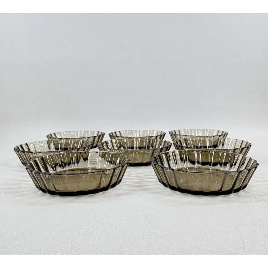 Vintage Arcopal France Smoked Glass 4.25" Tart Dishes - Set of 8