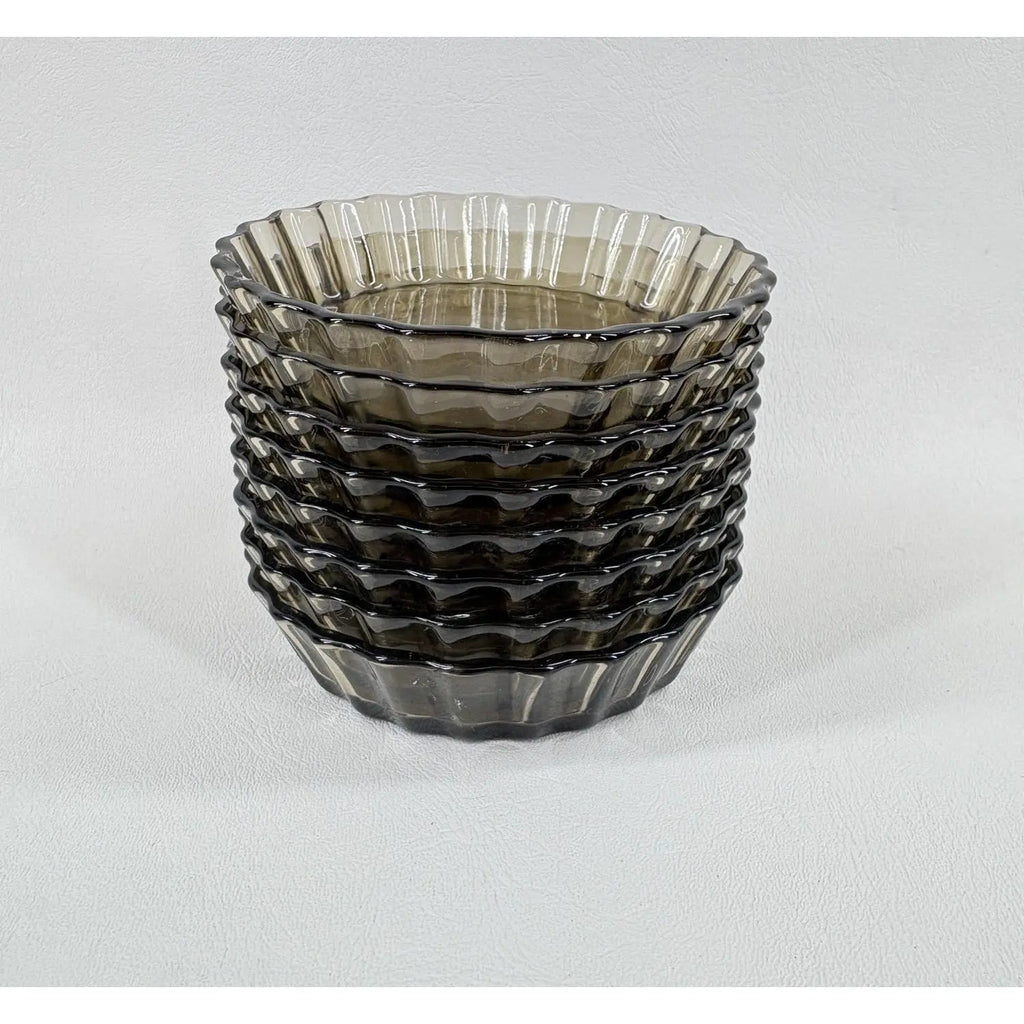 Vintage Arcopal France Smoked Glass 4.25" Tart Dishes - Set of 8