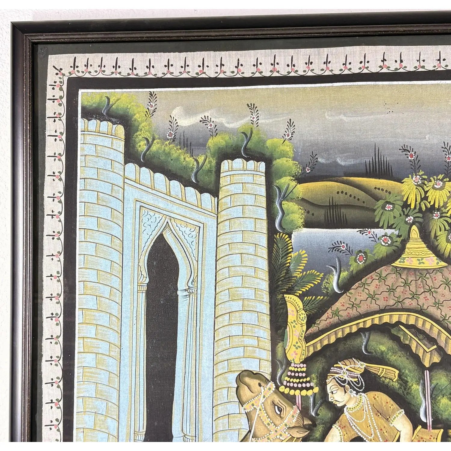 Vintage Indian Miniature-Style Painting on Woven Cloth – "The Runaway Lovers" Motif
