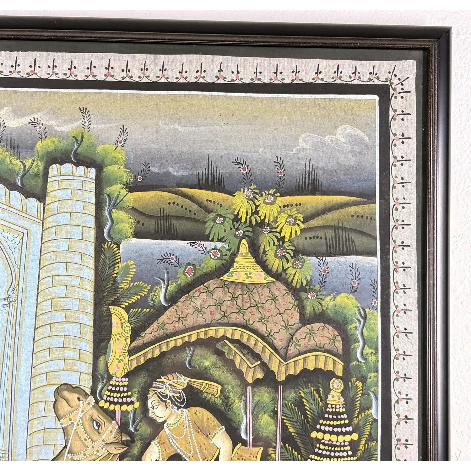 Vintage Indian Miniature-Style Painting on Woven Cloth – "The Runaway Lovers" Motif