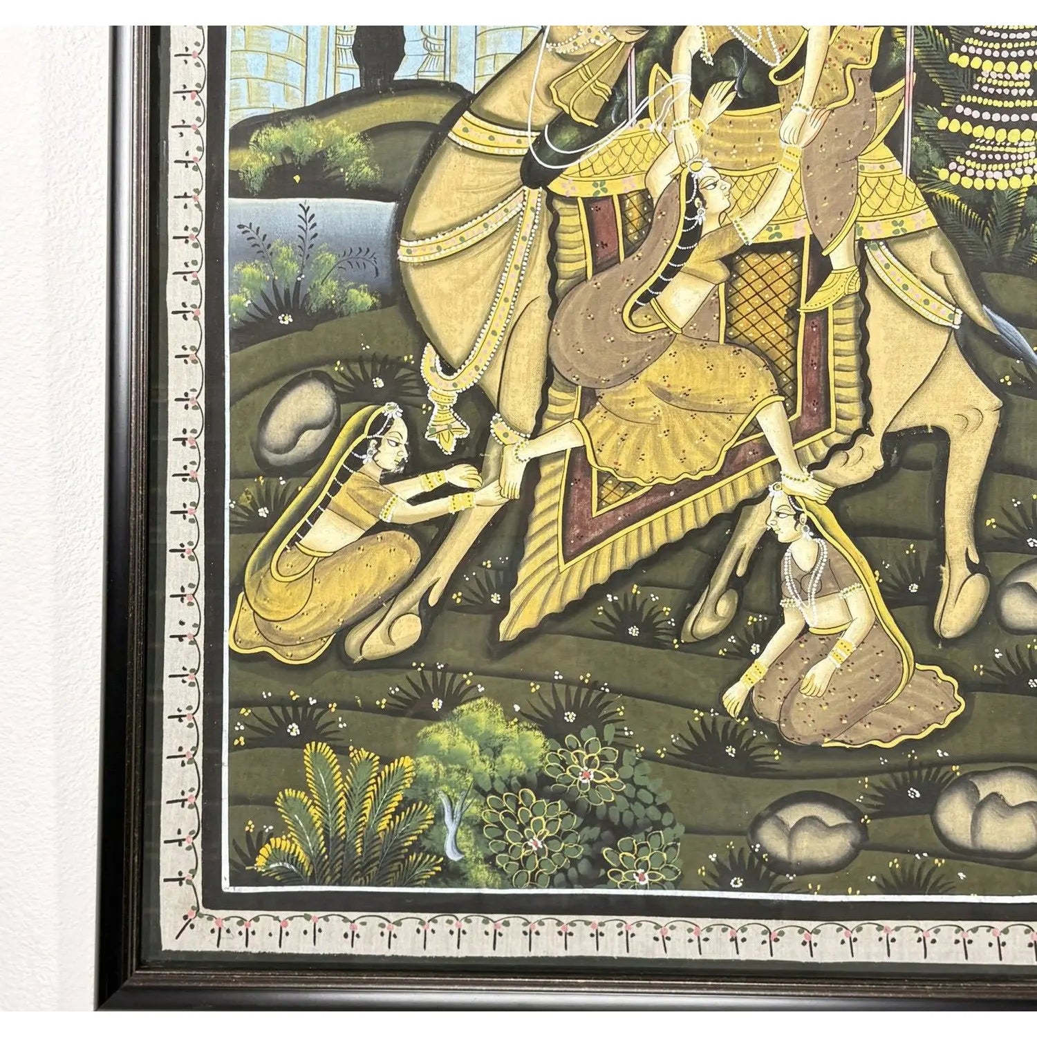 Vintage Indian Miniature-Style Painting on Woven Cloth – "The Runaway Lovers" Motif