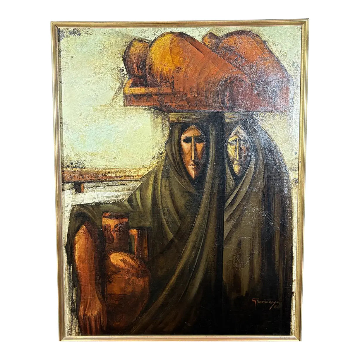 Monumental 1968 Fermin Hernandez Garbayo Spanish Expressionist Oil Painting A Thousand Words