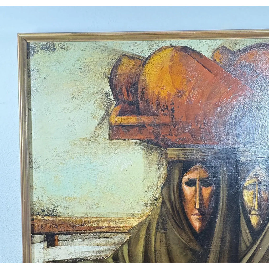 Monumental 1968 Fermin Hernandez Garbayo Spanish Expressionist Oil Painting A Thousand Words