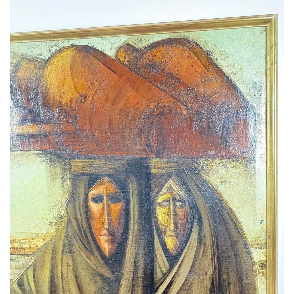 Monumental 1968 Fermin Hernandez Garbayo Spanish Expressionist Oil Painting A Thousand Words