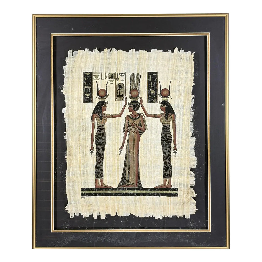 Exquisite Hand-Painted Papyrus by S. Gharib: The Coronation of Queen Nefertari