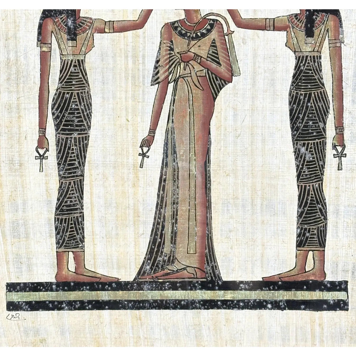 Exquisite Hand-Painted Papyrus by S. Gharib: The Coronation of Queen Nefertari