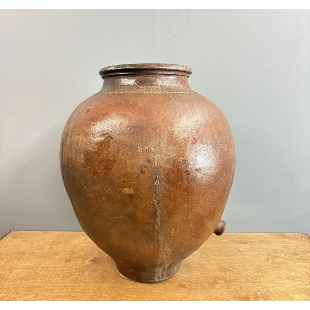 19th-Century Spanish Terracotta Tinaja - An Authentic Mediterranean Storage Jar - A Masterpiece of Wabi-Sabi Beauty