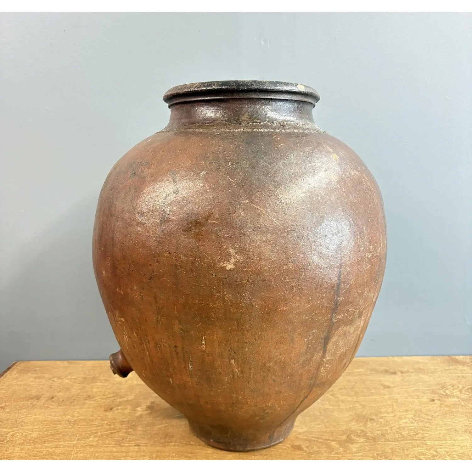 19th-Century Spanish Terracotta Tinaja - An Authentic Mediterranean Storage Jar - A Masterpiece of Wabi-Sabi Beauty