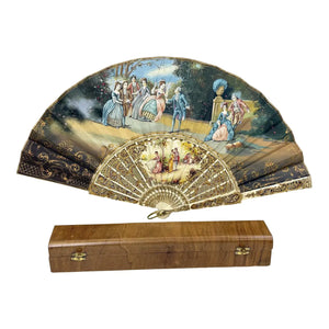 Late 19th Century Signed J Billvas Hand Painted Silk Fan in Original Simon Loscertales Bona Roma Box