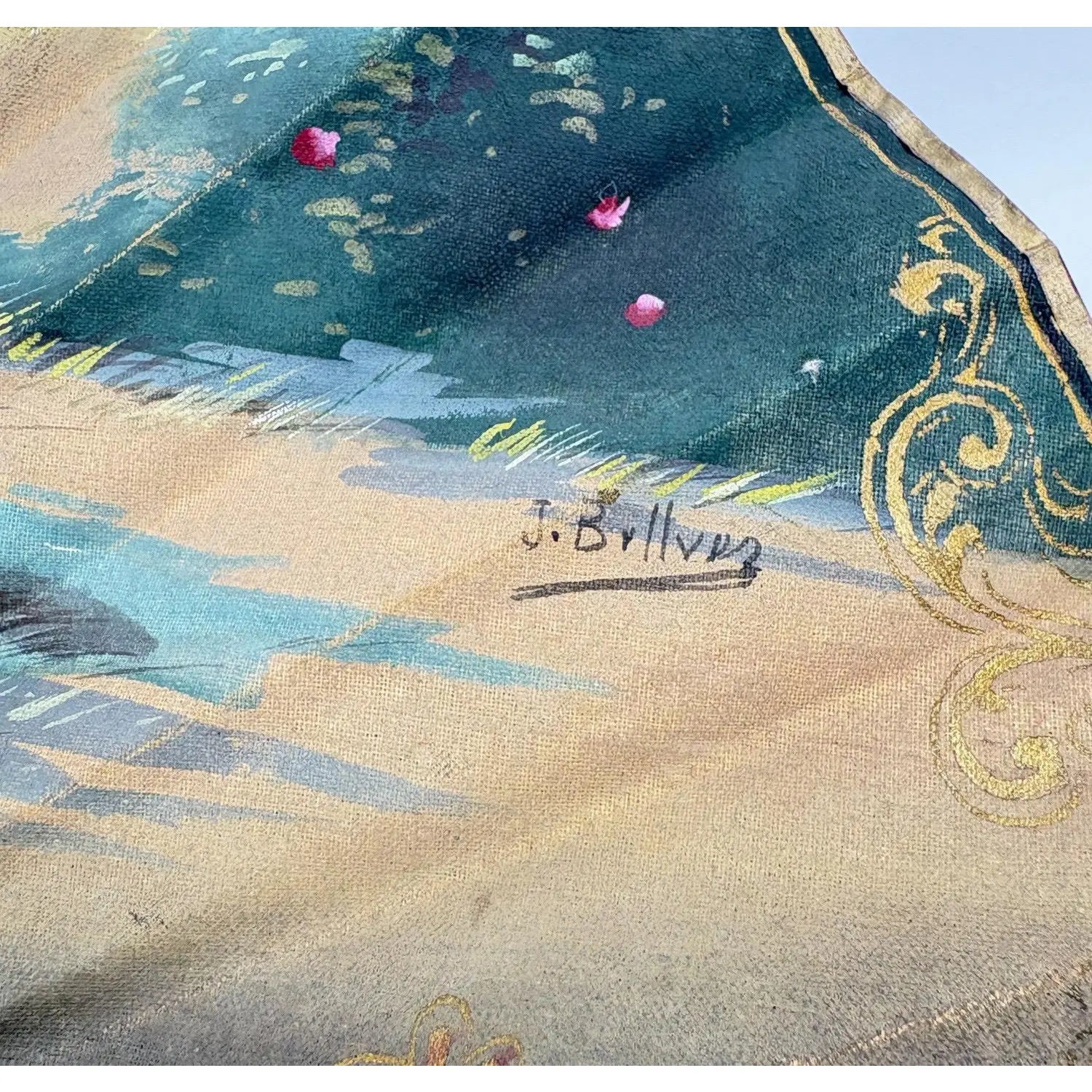 Late 19th Century Signed J Billvas Hand Painted Silk Fan in Original Simon Loscertales Bona Roma Box