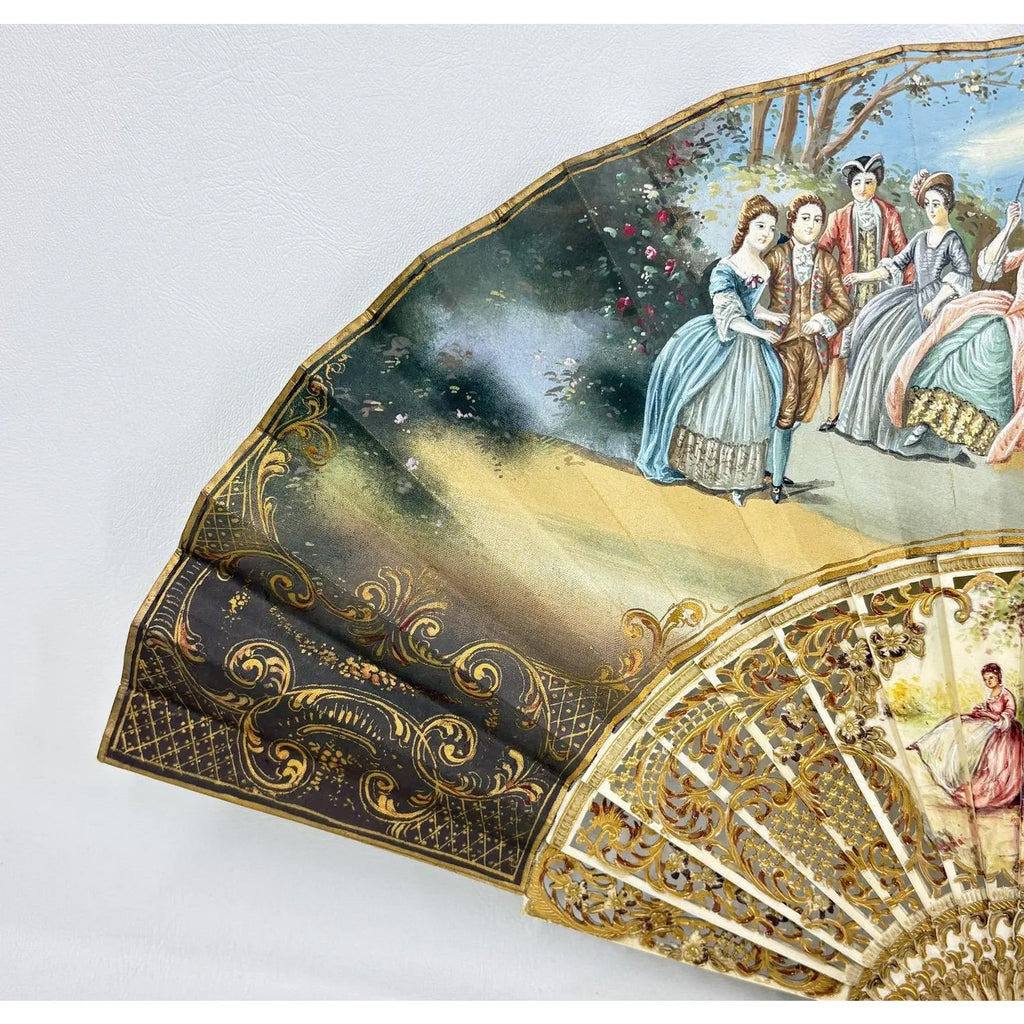 Late 19th Century Signed J Billvas Hand Painted Silk Fan in Original Simon Loscertales Bona Roma Box