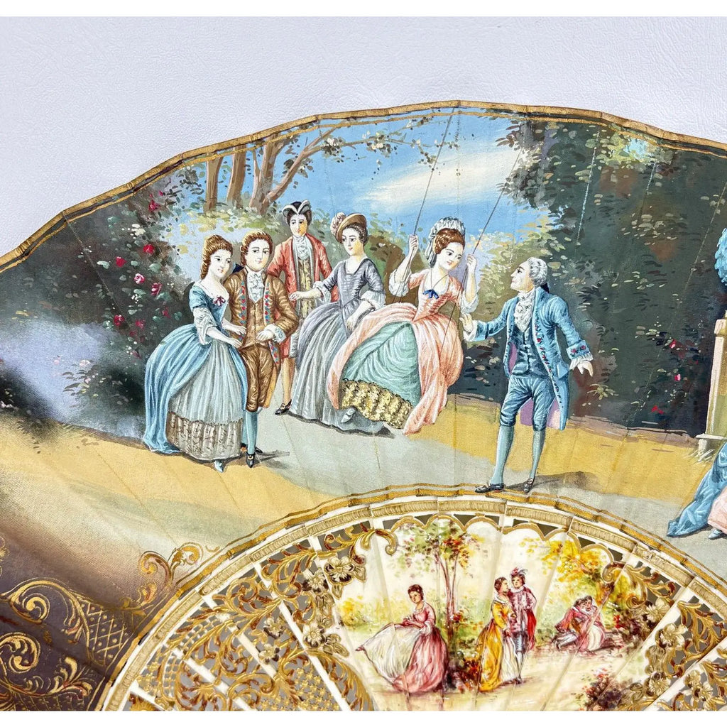 Late 19th Century Signed J Billvas Hand Painted Silk Fan in Original Simon Loscertales Bona Roma Box