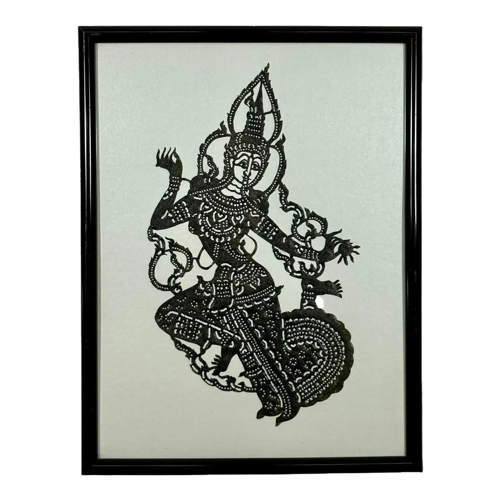 Exquisite Vintage 1950s Framed Thai "Nang Yai" Shadow Puppet – Depicting Phra Ram (Rama)