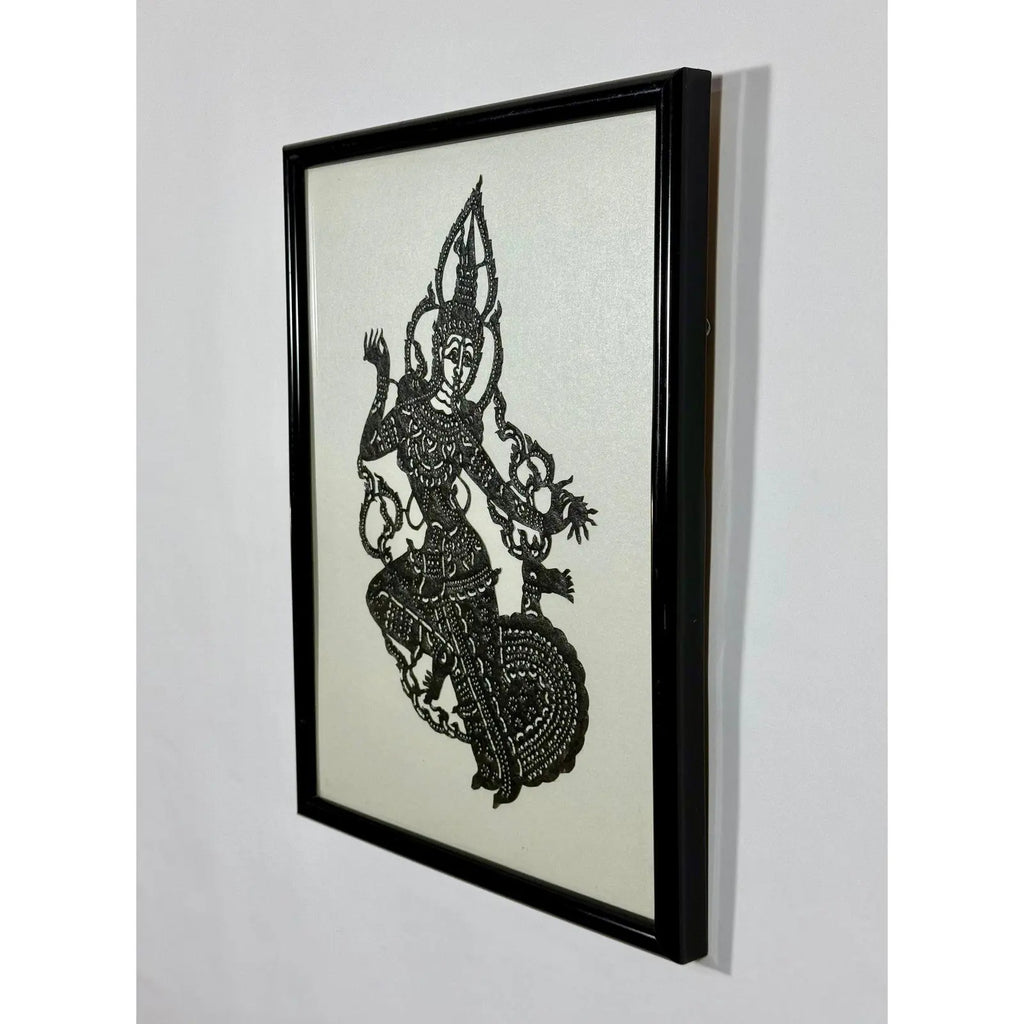 Exquisite Vintage 1950s Framed Thai "Nang Yai" Shadow Puppet – Depicting Phra Ram (Rama)