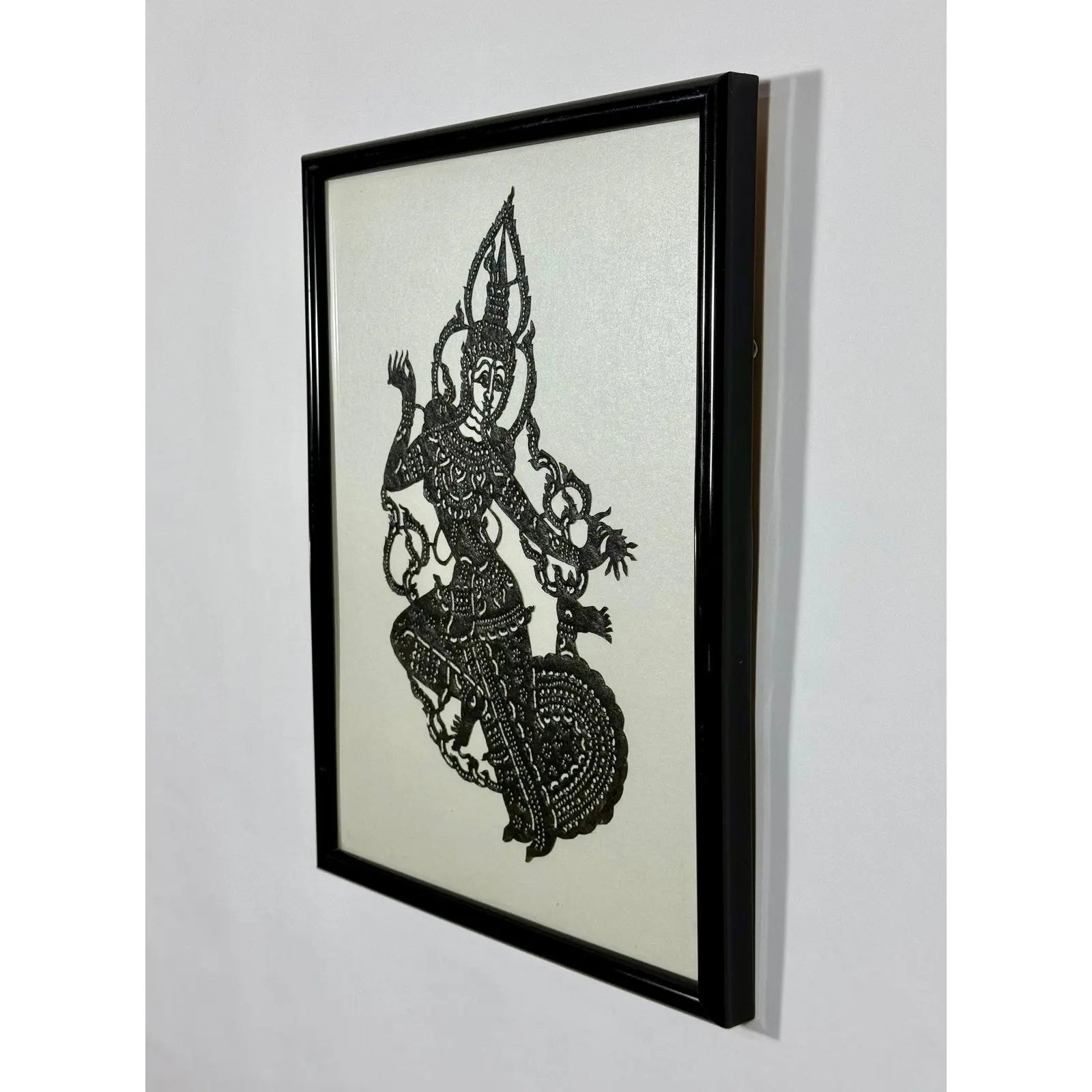 Exquisite Vintage 1950s Framed Thai "Nang Yai" Shadow Puppet – Depicting Phra Ram (Rama)