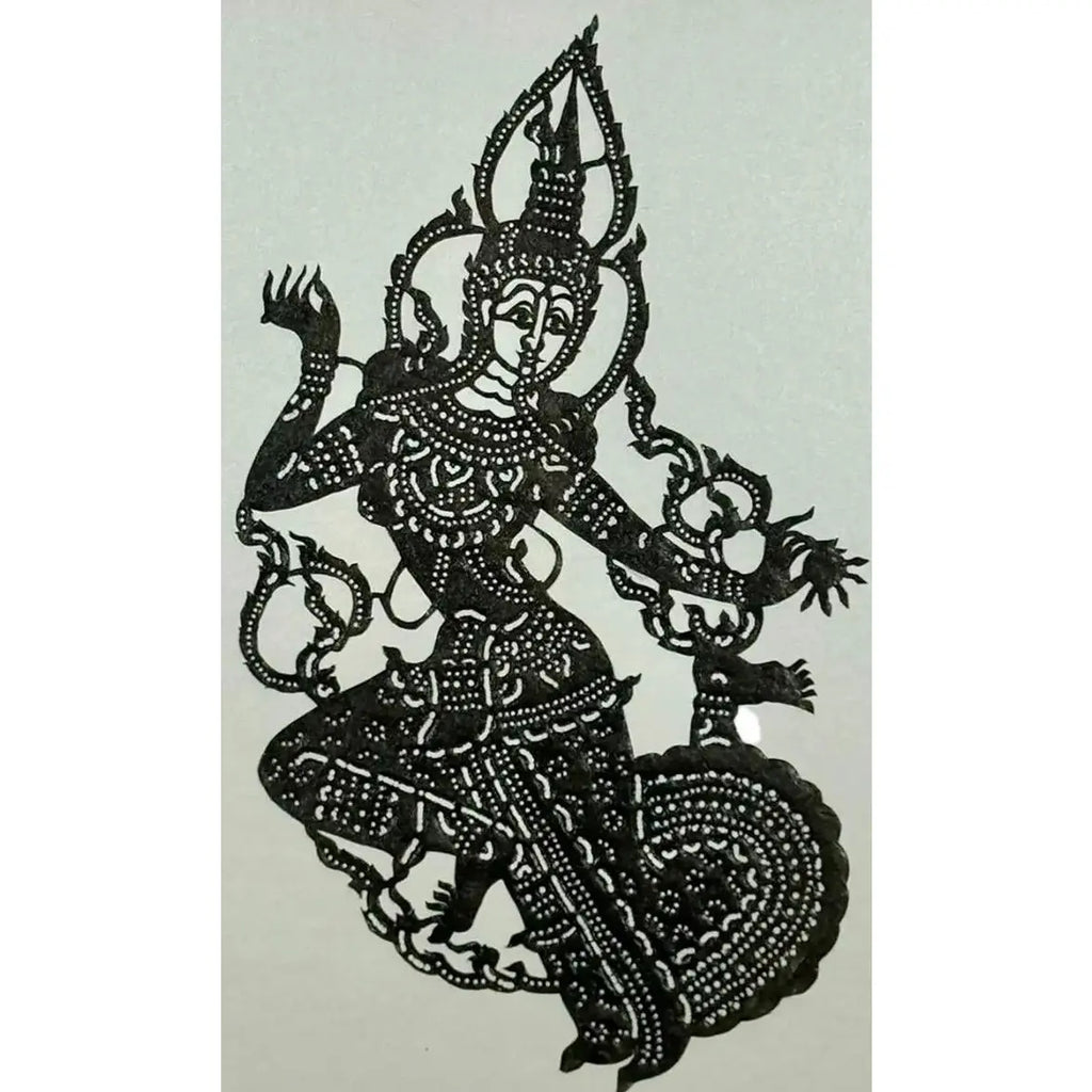 Exquisite Vintage 1950s Framed Thai "Nang Yai" Shadow Puppet – Depicting Phra Ram (Rama)