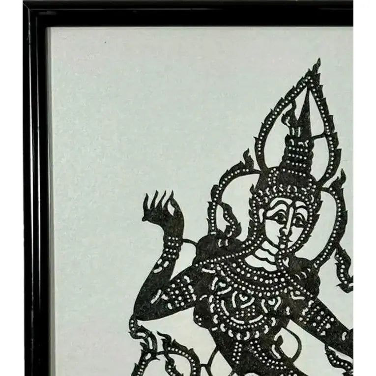 Exquisite Vintage 1950s Framed Thai "Nang Yai" Shadow Puppet – Depicting Phra Ram (Rama)