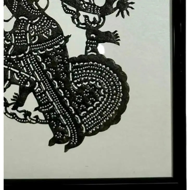 Exquisite Vintage 1950s Framed Thai "Nang Yai" Shadow Puppet – Depicting Phra Ram (Rama)
