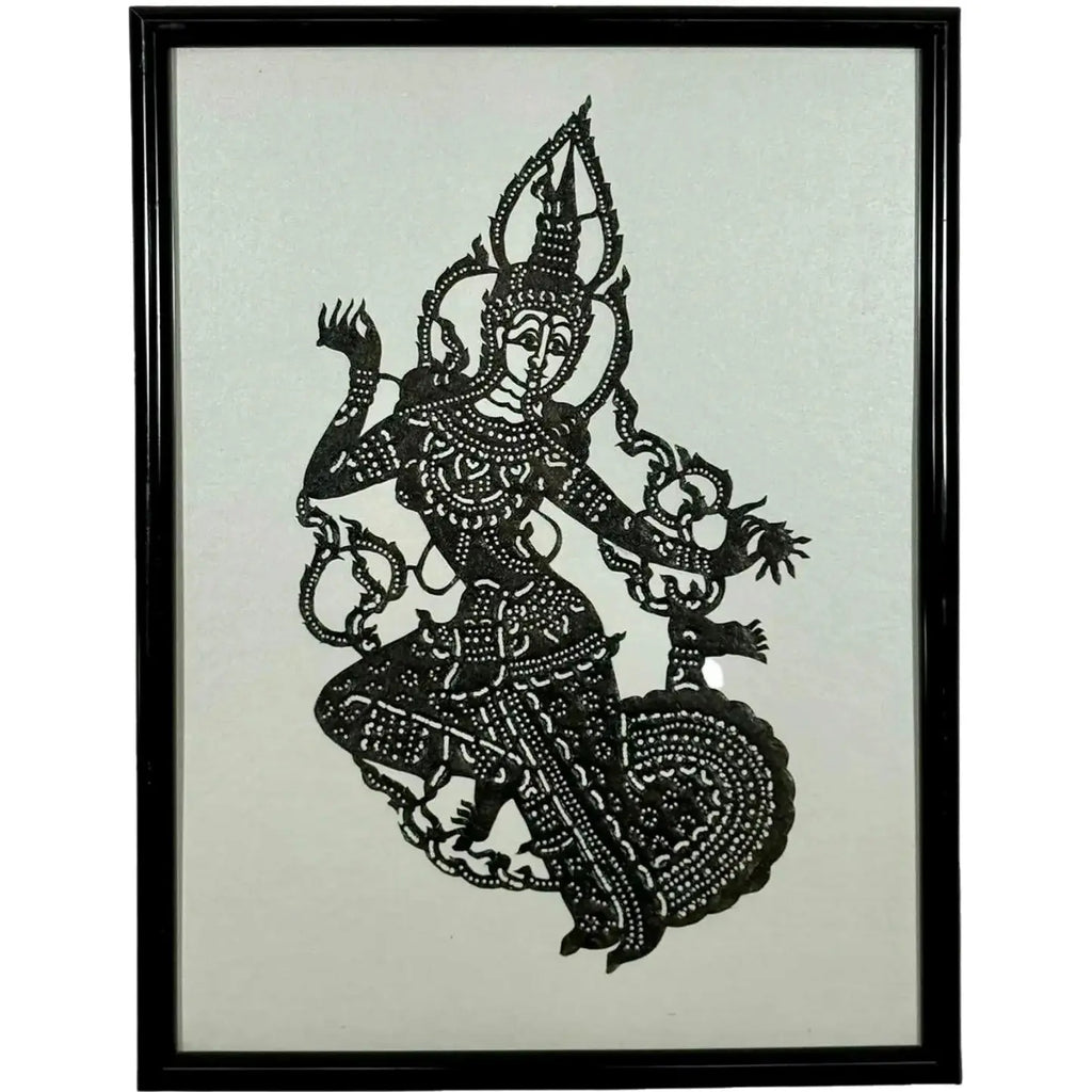Exquisite Vintage 1950s Framed Thai "Nang Yai" Shadow Puppet – Depicting Phra Ram (Rama)