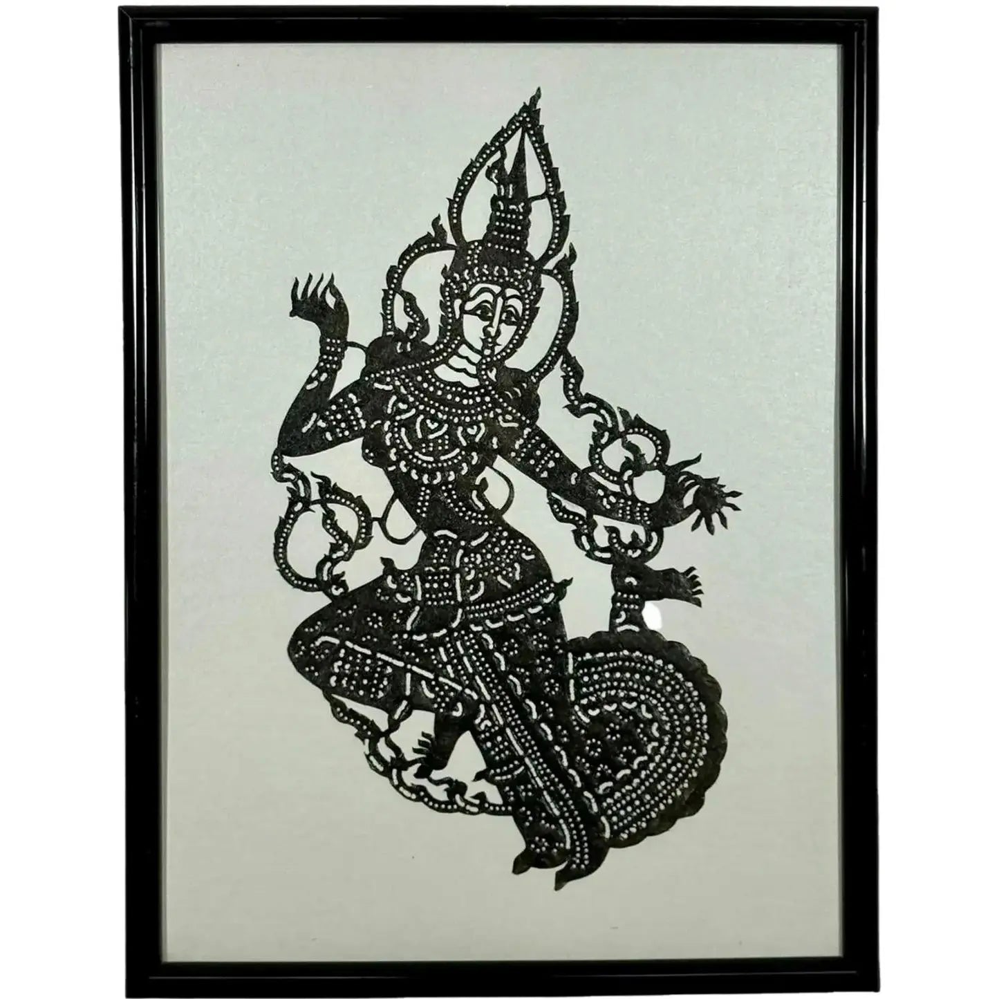 Exquisite Vintage 1950s Framed Thai "Nang Yai" Shadow Puppet – Depicting Phra Ram (Rama)