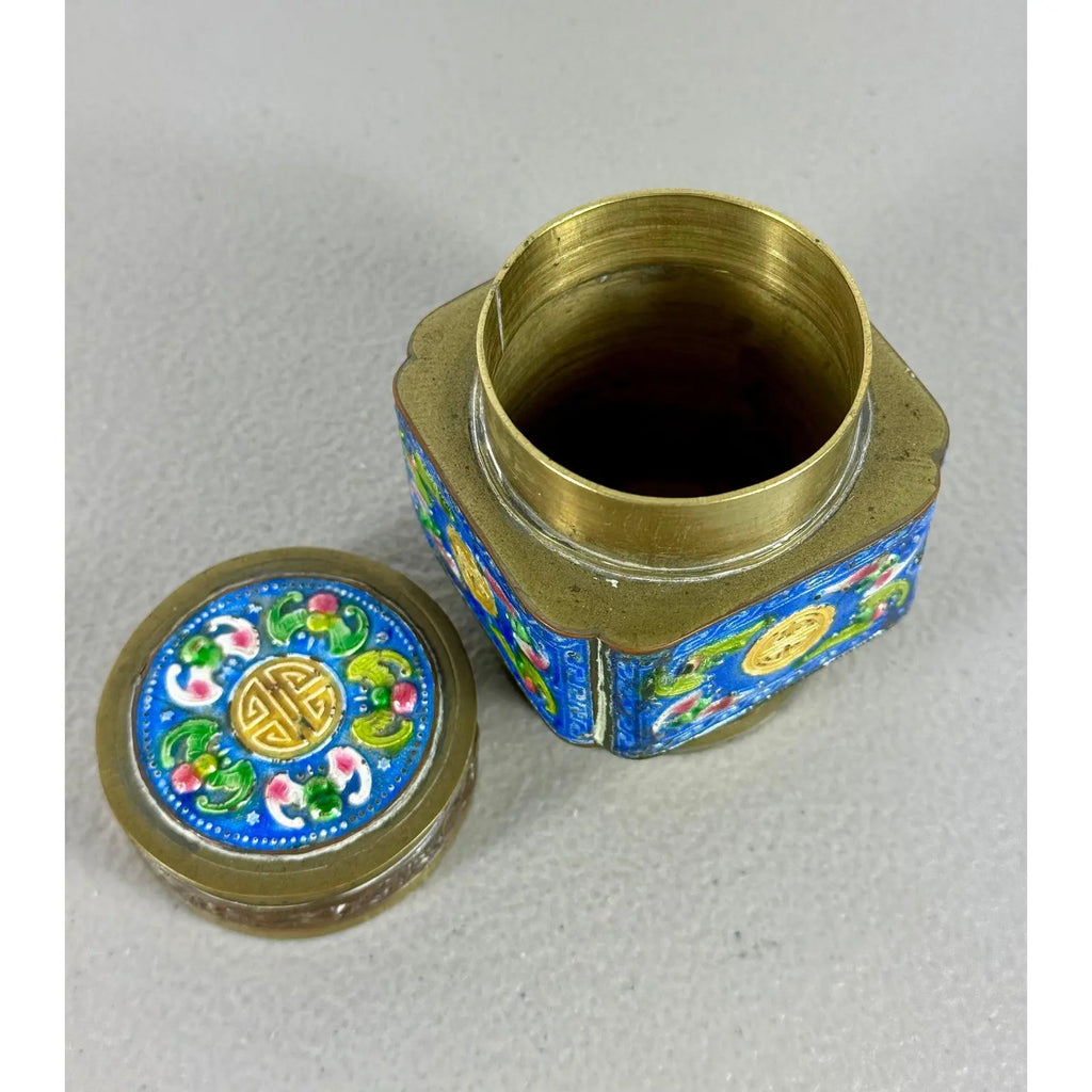 Vintage Chinese Brass & Enamel Cloisonné Longevity Box