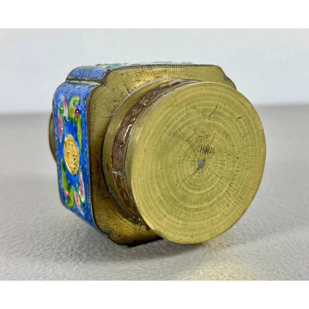 Vintage Chinese Brass & Enamel Cloisonné Longevity Box