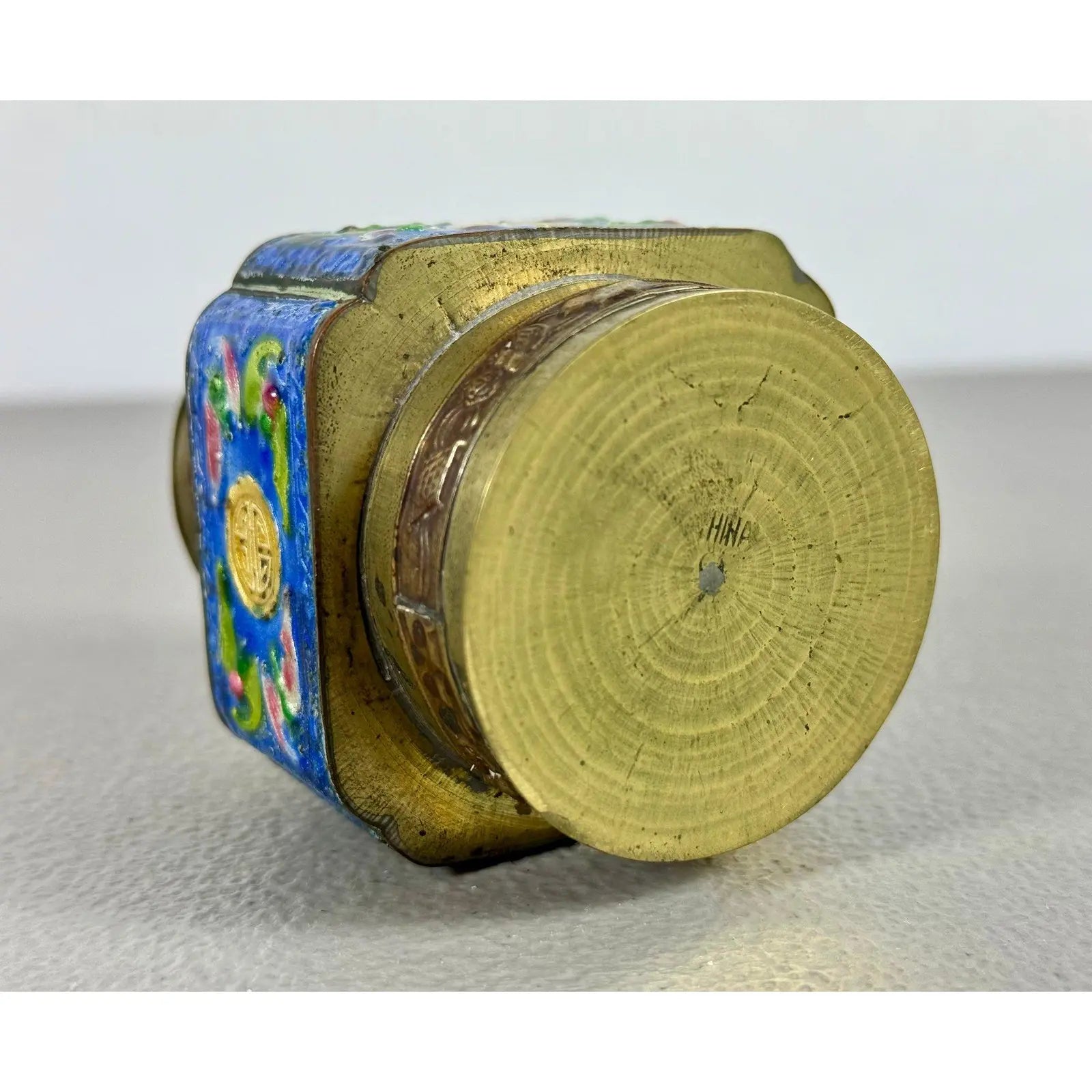 Vintage Chinese Brass & Enamel Cloisonné Longevity Box