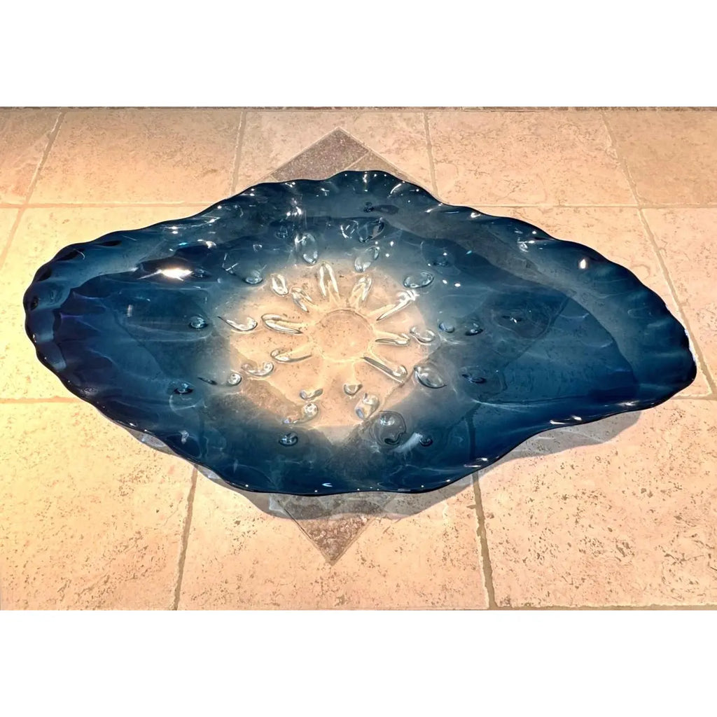 Stunning 39” Murano-Style Handblown Glass Sculptural Centerpiece - Aqua Blue to Clear Ombré