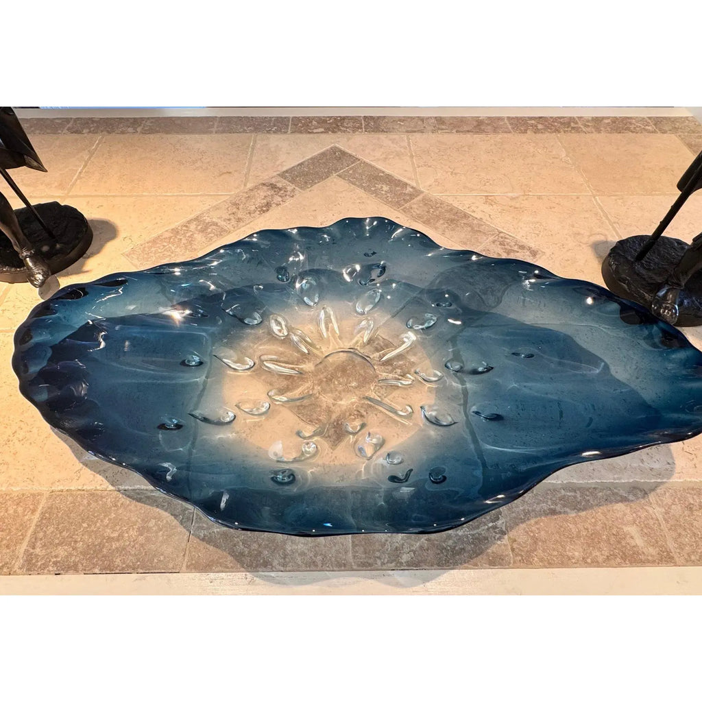 Stunning 39” Murano-Style Handblown Glass Sculptural Centerpiece - Aqua Blue to Clear Ombré