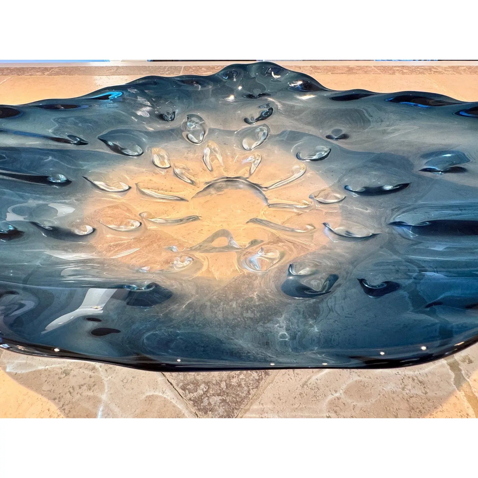 Stunning 39” Murano-Style Handblown Glass Sculptural Centerpiece - Aqua Blue to Clear Ombré