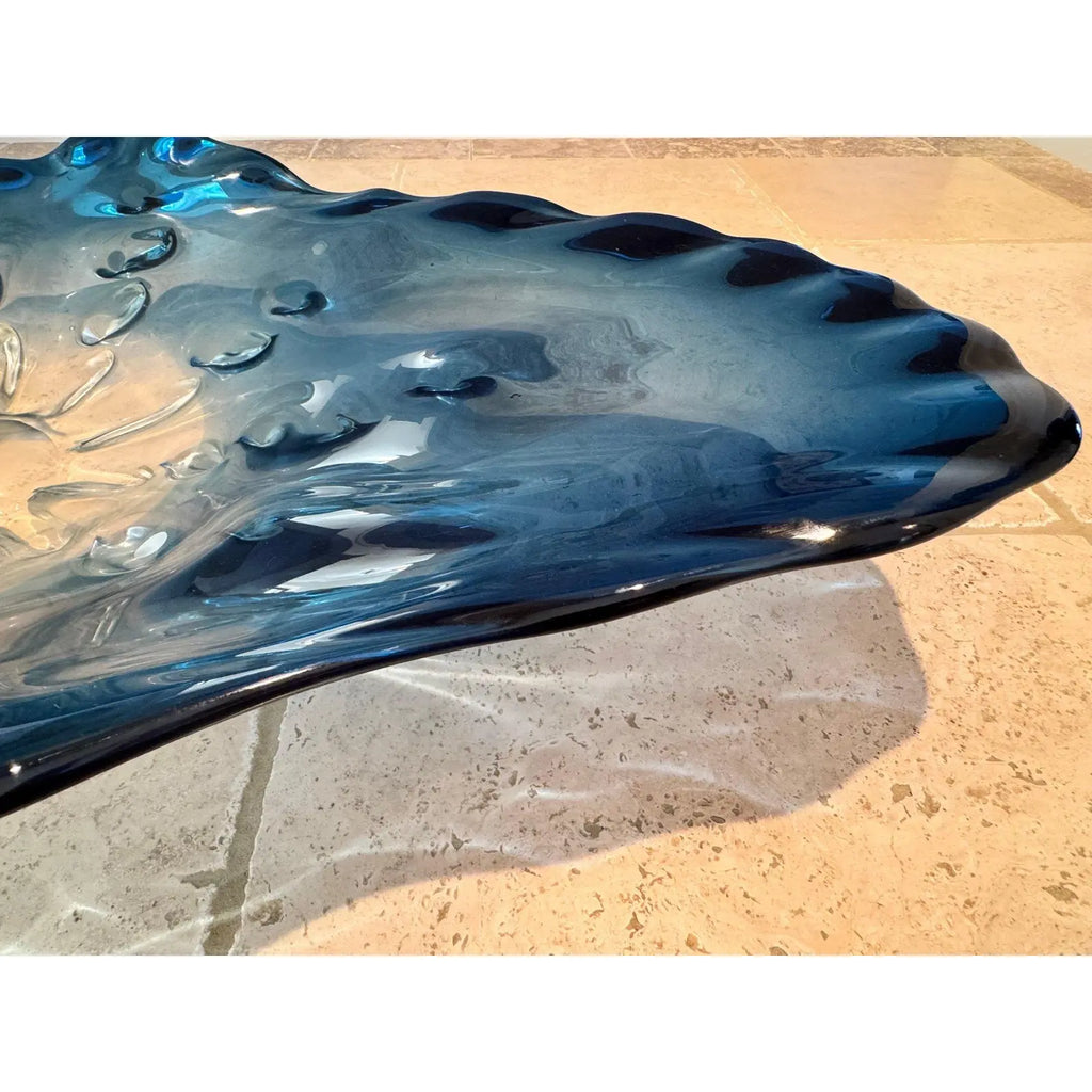 Stunning 39” Murano-Style Handblown Glass Sculptural Centerpiece - Aqua Blue to Clear Ombré