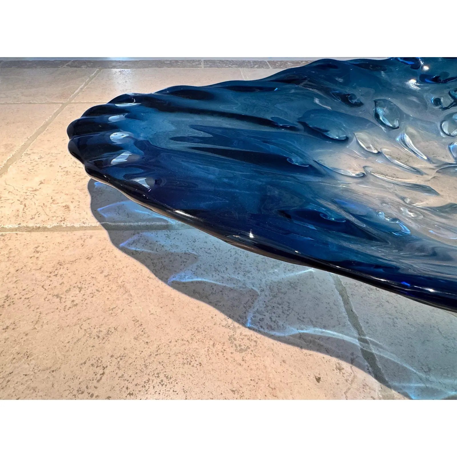 Stunning 39” Murano-Style Handblown Glass Sculptural Centerpiece - Aqua Blue to Clear Ombré