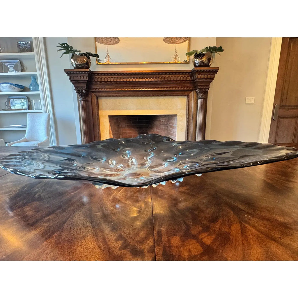 Stunning 39” Murano-Style Handblown Glass Sculptural Centerpiece - Aqua Blue to Clear Ombré